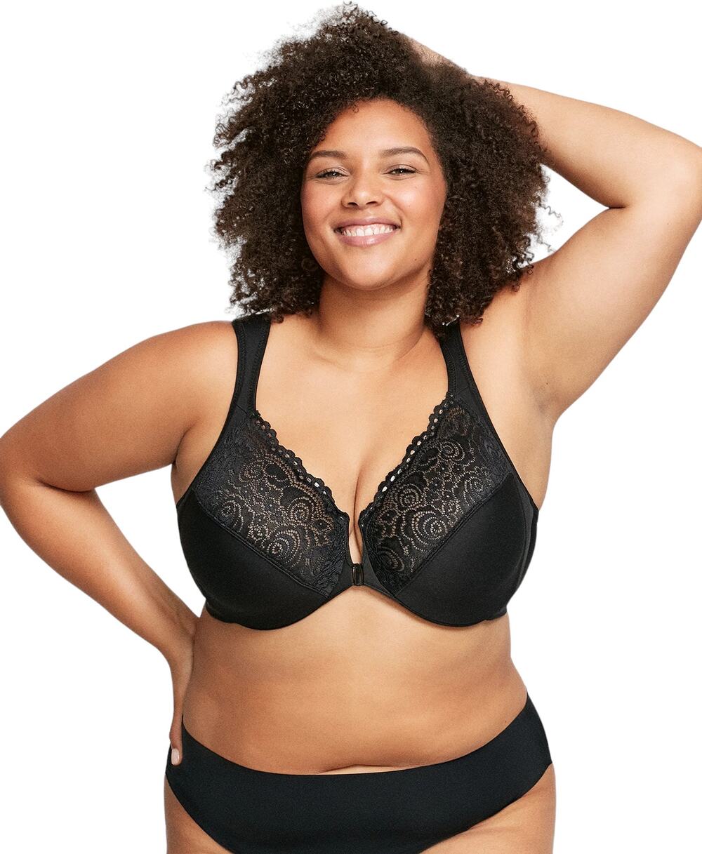 Glamorise Black WonderWire Front Closure Underwire Full Coverage Bra Size 38H